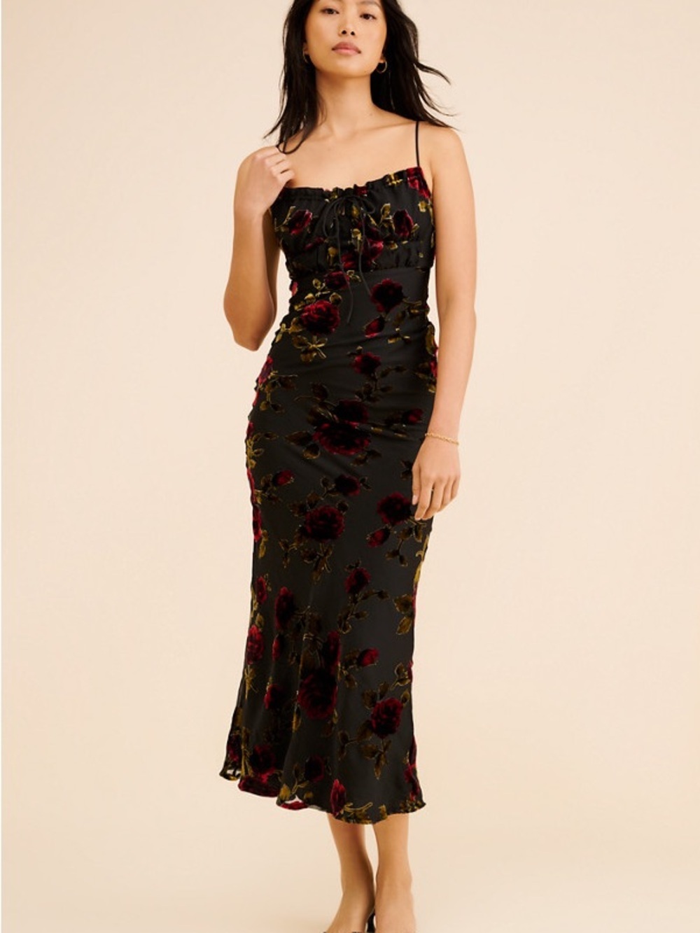 Rare London Devore Velvet Tie Front Maxi Dress